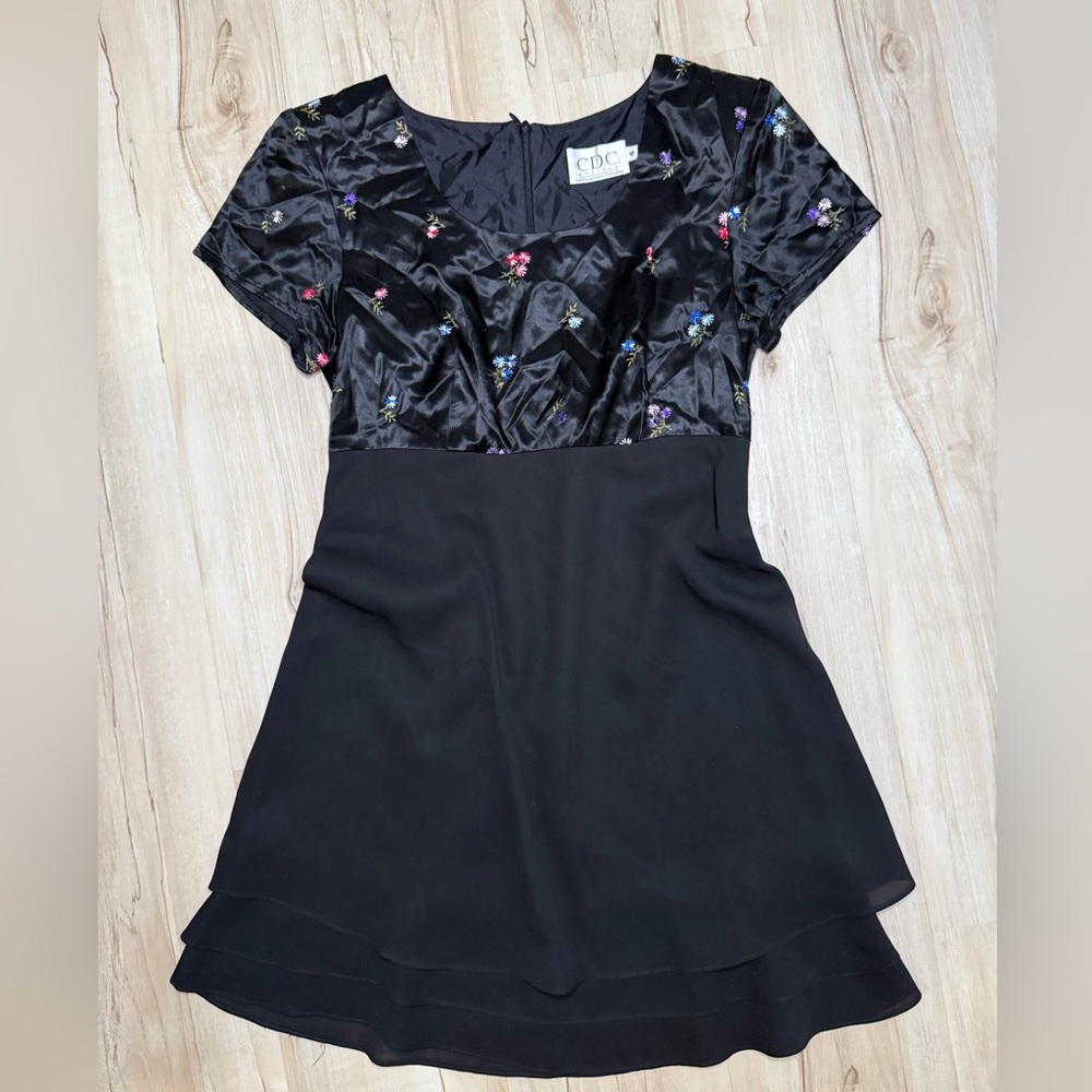 Vintage 90s babydoll Black Dress with floral design